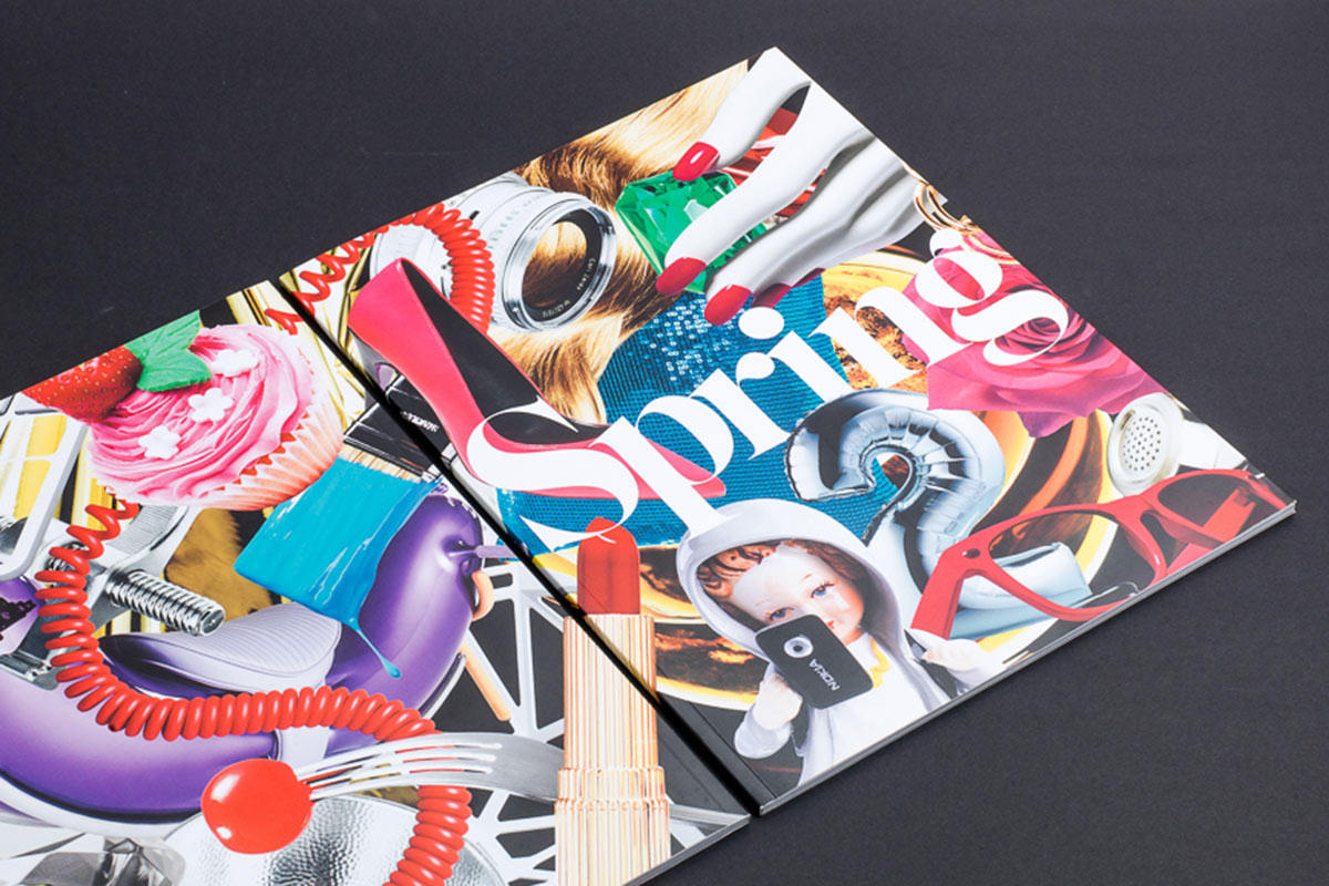 Spring magazine, graphic collage design. Editorial design. Designagentur Berlin. Creative agency.